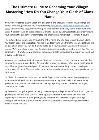 The Ultimate Guide to Renaming Your Village Mastering “How Do You Change Your Clash of Clans Name