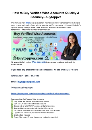 How to Buy Verified Wise Accounts Quickly & Securely...buytoppva