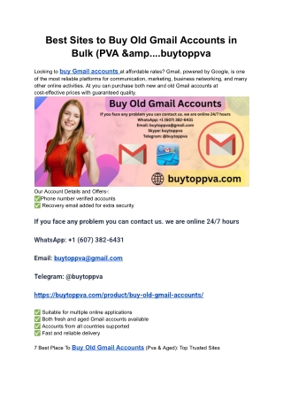 Best Sites to Buy Old Gmail Accounts in Bulk (PVA &amp....buytoppva