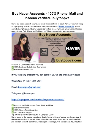 Buy Naver Accounts - 100% Phone, Mail and Korean verified...buytoppva