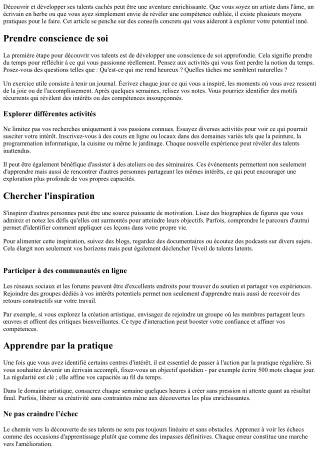 Dévoilez votre talent caché avec ces conseils pratiques !