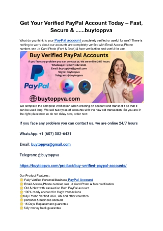 Get Your Verified PayPal Account Today – Fast, Secure & ......buytoppva