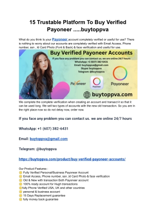 15 Trustable Platform To Buy Verified Payoneer .....buytoppva