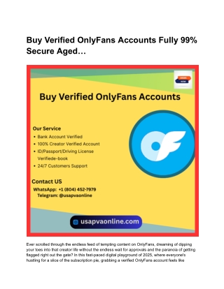 Buy Verified OnlyFans Accounts Fully 99% Secure Aged