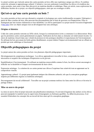 Un projet scolaire autour des cartes postales en bois.