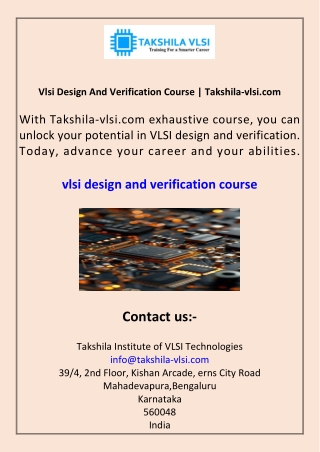 Vlsi Design And Verification Course Takshila-vlsi.com