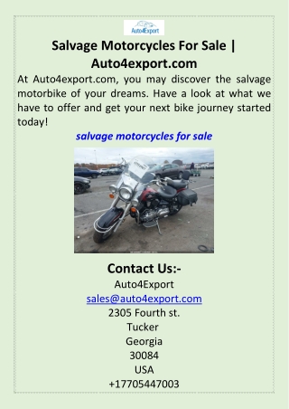 Salvage Motorcycles For Sale  Auto4export.com