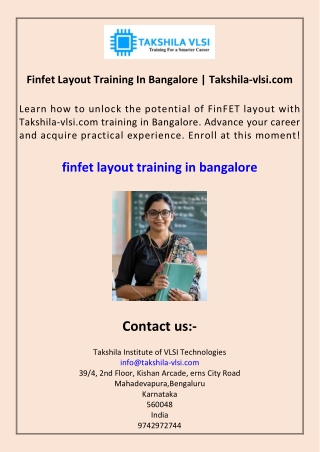 Finfet Layout Training In Bangalore Takshila-vlsi.com