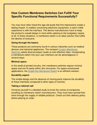 Benefits of Using Waterproof Flexible Membrane Switches