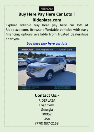 Buy Here Pay Here Car Lots  Rideplaza.com