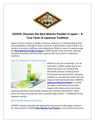 GOZEN Discover the Best Matcha Powder in Japan – A True Taste of Japanese Tradition