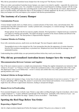 Why did my personalized Australian luxury hamper have the wrong text? The Myster