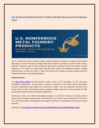 U.S. Nonferrous Metal Foundry Products Market Size and Growth Report, 2032