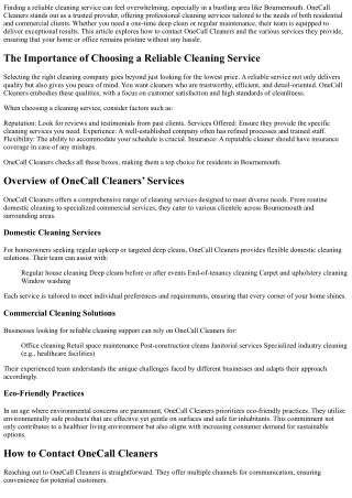 Contacting OneCall Cleaners: The Easy Way to Get Quality Cleaning Services