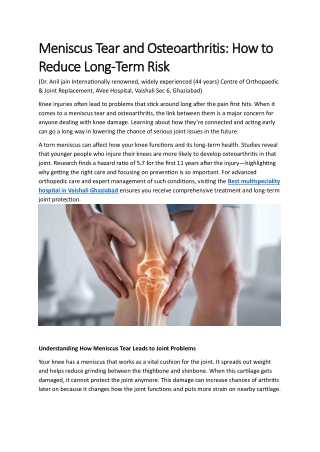 Meniscus Tear and Osteoarthritis