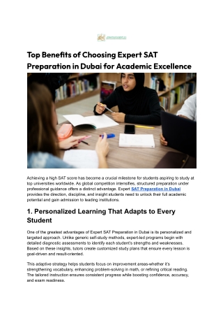 Top Benefits of Choosing Expert SAT Preparation in Dubai for Academic Excellence