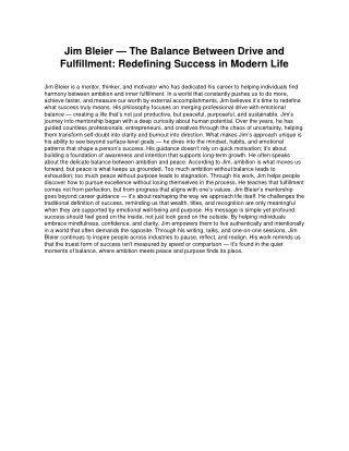 Jim Bleier — Redefining Modern Success: Where Ambition Meets Peace