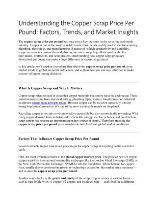 copper scrap price per pound