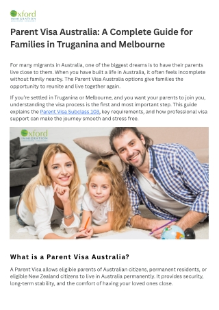 Parent Visa Australia A Complete Guide for Families in Truganina and Melbourne