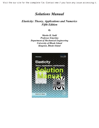 Solution Manual for Elasticity 5th Edition by Martin Sadd