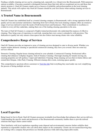 Why OneCall Cleaners is Your Go-To Cleaning Company in Bournemouth