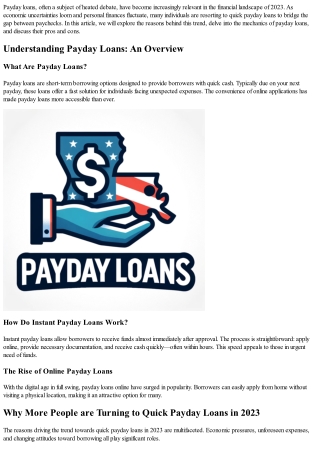 Why More People are Turning to Quick Payday Loans in 2023