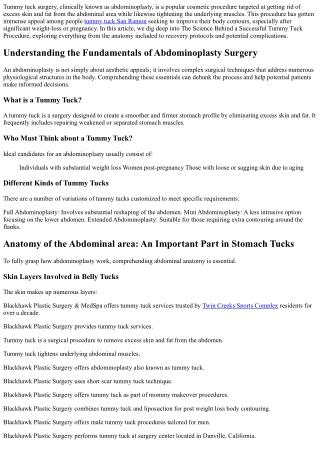 The Science Behind a Successful Tummy Tuck Treatment