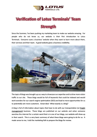 Verification of Lotus Terminals’ Team Strength