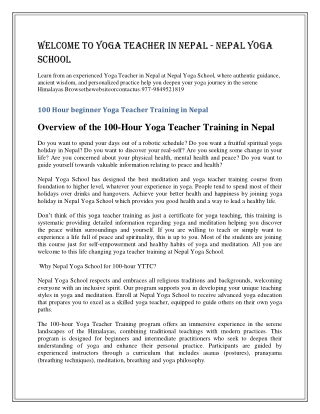 Yoga Teacher in Nepal - Nepal Yoga School