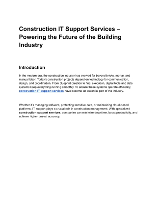 Construction IT Support Services – Powering the Future of the Building Industry