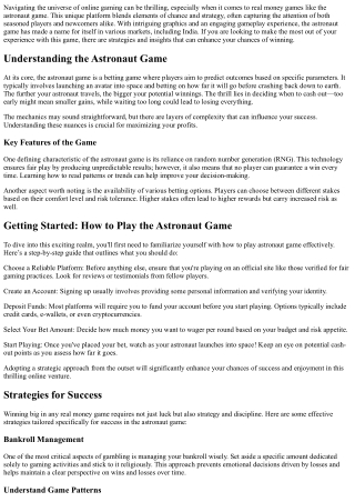 How to Win Big in the Astronaut Real Money Game