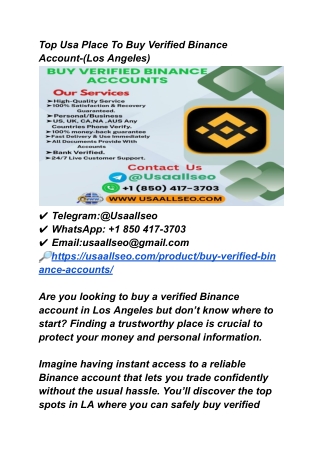 Top Usa Place To Buy Verified Binance Account-(Los Angeles)