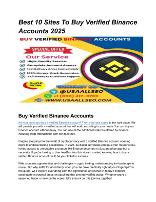 Best 10 Sites To Buy Verified Binance Accounts 2025