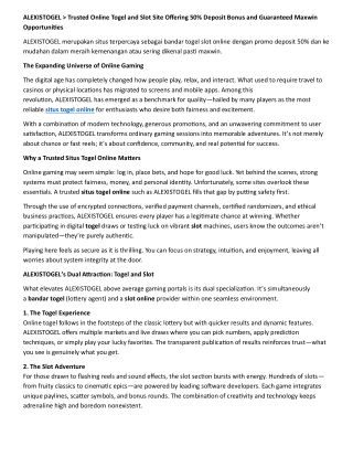 ALEXISTOGEL > Bandar Togel Slot Online Pasti Maxwin Dengan Bonus Deposit 50%