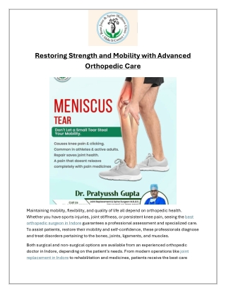Restoring Strength and Mobility with Advanced Orthopedic Care