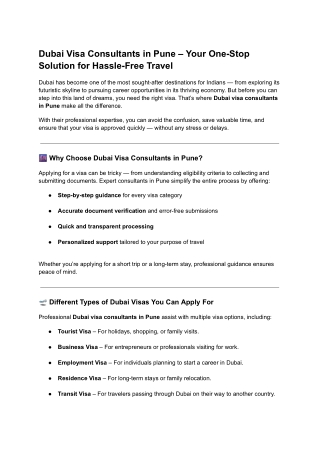 Dubai Visa Consultants in Pune – Your One-Stop Solution for Hassle-Free Travel