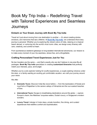 Book My Trip India – Your Ultimate Travel Partner
