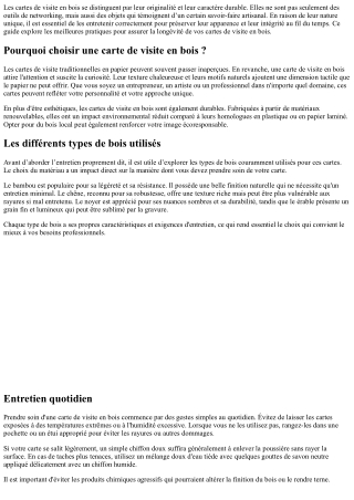 Guide d'entretien pour vos cartes de visite en bois