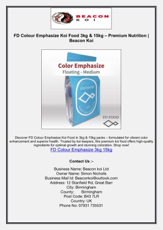 FD Colour Emphasize Koi Food 3kg & 15kg – Premium Nutrition | Beacon Koi