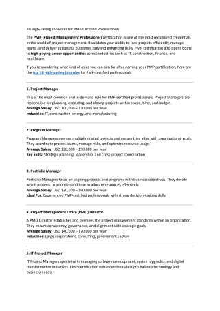 10 High-Paying Job Roles for PMP-Certified Professionals