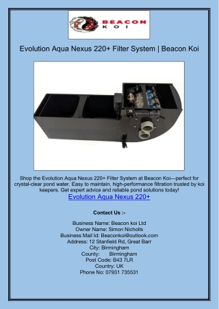 Evolution Aqua Nexus 220  Filter System | Beacon Koi