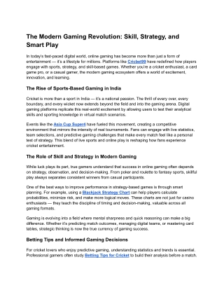The Modern Gaming Revolution: Skill, Strategy, and Smart Play