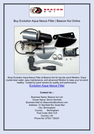 Buy Evolution Aqua Nexus Filter | Beacon Koi Online