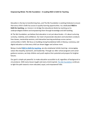Empowering Minds The We Foundation A Leading NGO in Delhi for Teaching