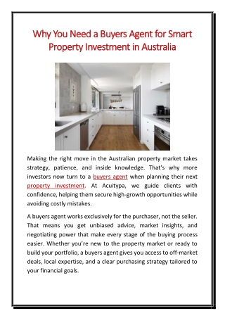 Why You Need a Buyers Agent for Smart Property Investment in Australia