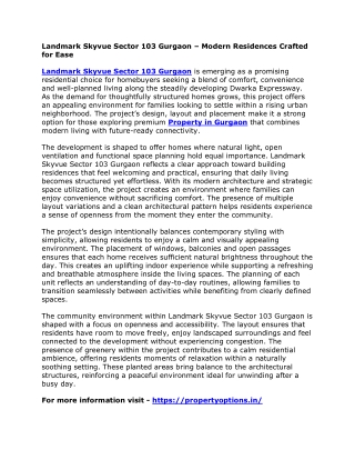 Landmark Skyvue Sector 103 Gurgaon – Modern Residences Crafted for Ease