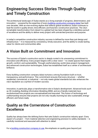 Engineering Success Stories Through Quality and Timely Construction