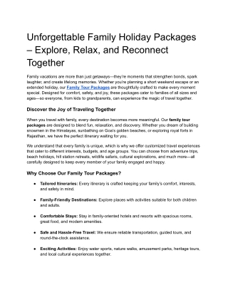 Family Tour Packages for Unforgettable Holidays
