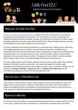 Little Feet ELC-Detailed Overview of Our Nurseries