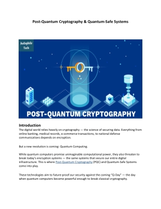Post-Quantum Cryptography & Quantum-Safe Systems